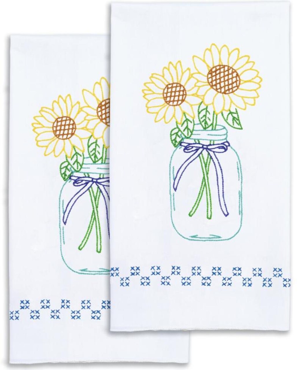 DIY Jack Dempsey Sunflowers Jar Stamped Cross Stitch Guest Hand Towel Kit 320716